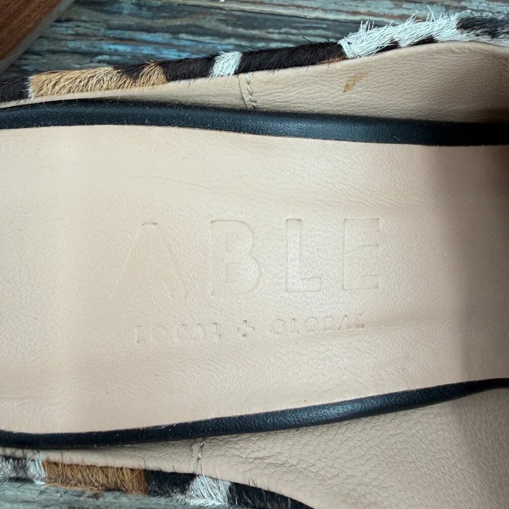 ABLE Local+Global Leopard Hair On Leather Mules Women’s 9.5 Block Heel Slip On - Picture 8 of 9